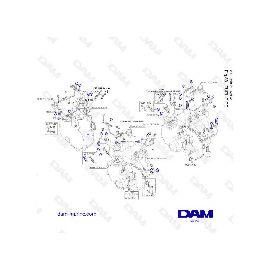 Yanmar 1GM, 2GM, 3GM, 3HM(F) - FUEL PIPE