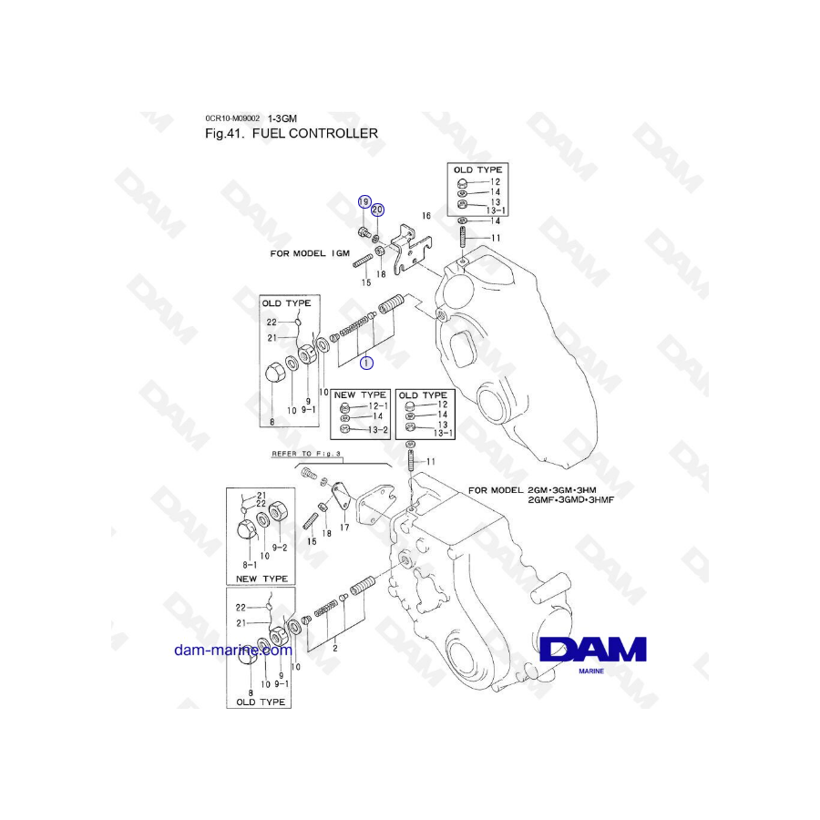 Yanmar 1GM, 2GM, 3GM, 3HM, 2GMF, 3GMD, 3HMF - Controlador de combustible