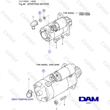 Yanmar 1GM, 2GM, 3GM, 3HM (F y D) - Motor de arranque