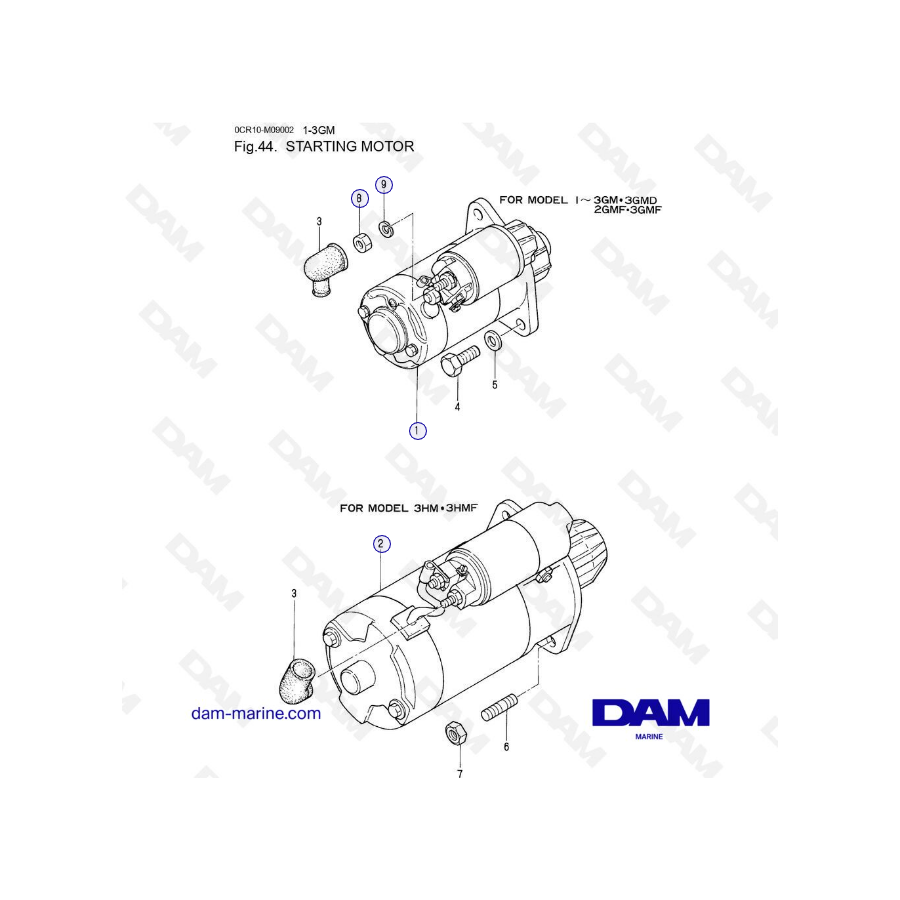 Yanmar 1GM, 2GM, 3GM, 3HM (F y D) - Motor de arranque