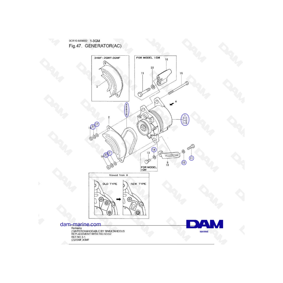 Yanmar 1GM, 2GM, 3GM, 3HM (F & D) - Generador