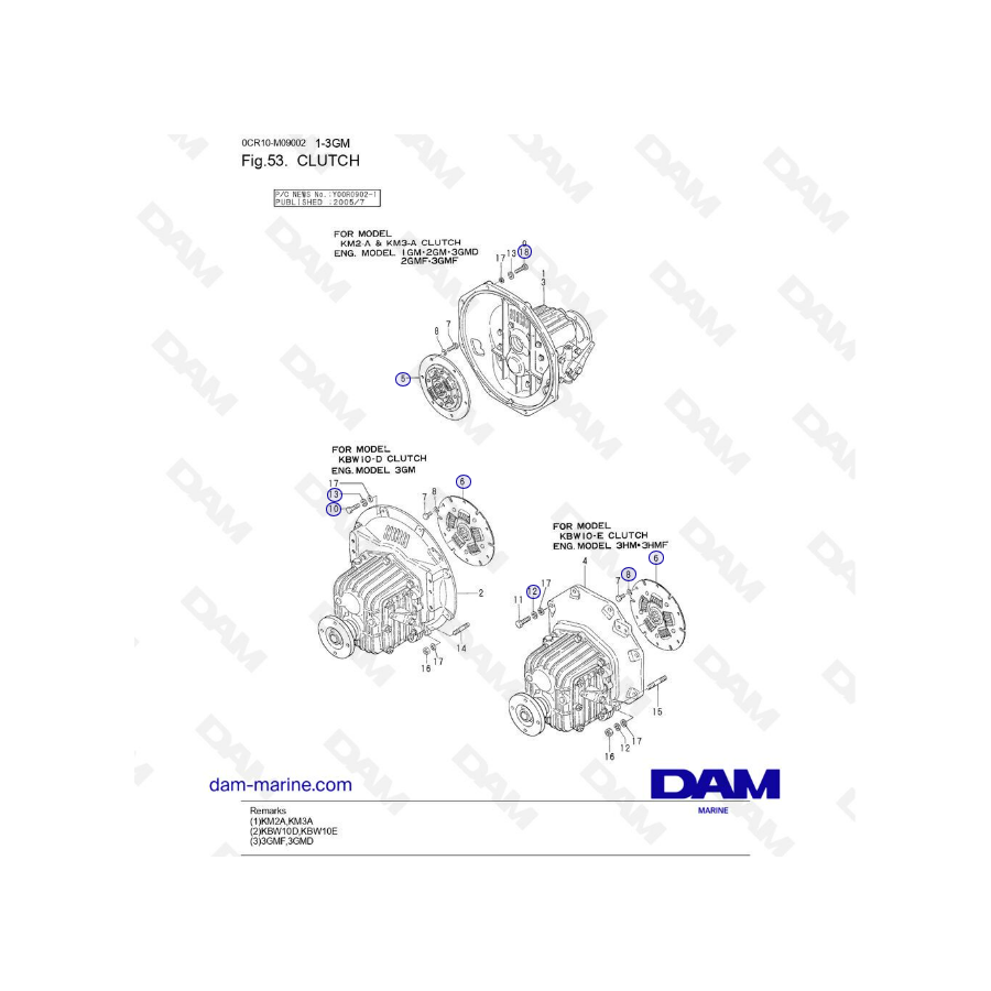 Yanmar 1GM, 2GM, 3GM, 3HM (F&D) / KM2-A & KM3-A - CLUTCH