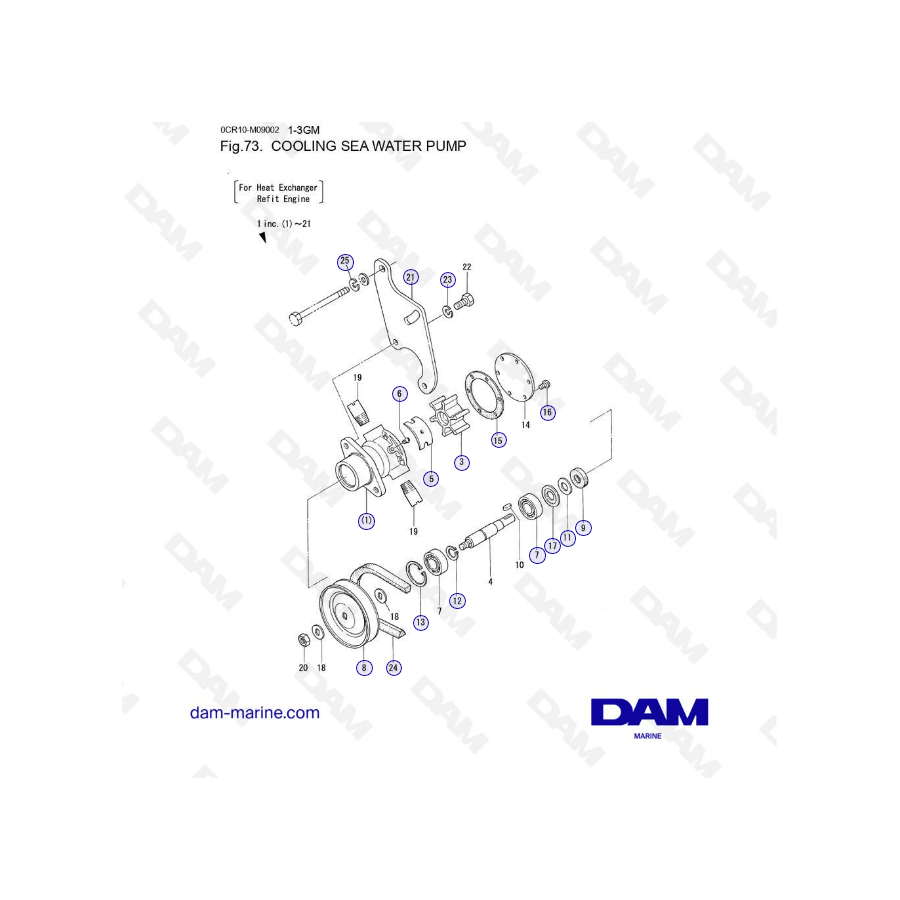 Yanmar 1GM, 2GM, 3GM - Bomba de agua de mar de refrigeración