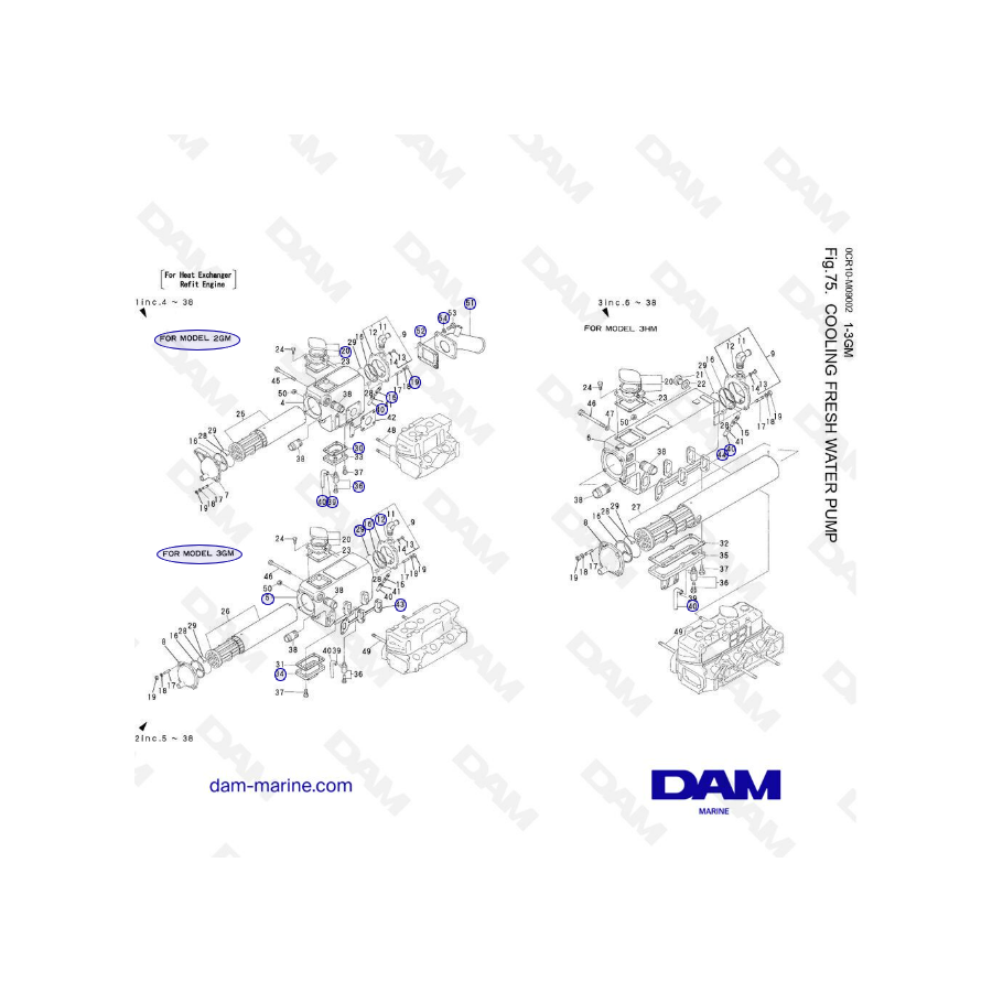 Yanmar 2GM, 3GM, 3HM - BOMBA DE AGUA DULCE DE REFRIGERACIÓN