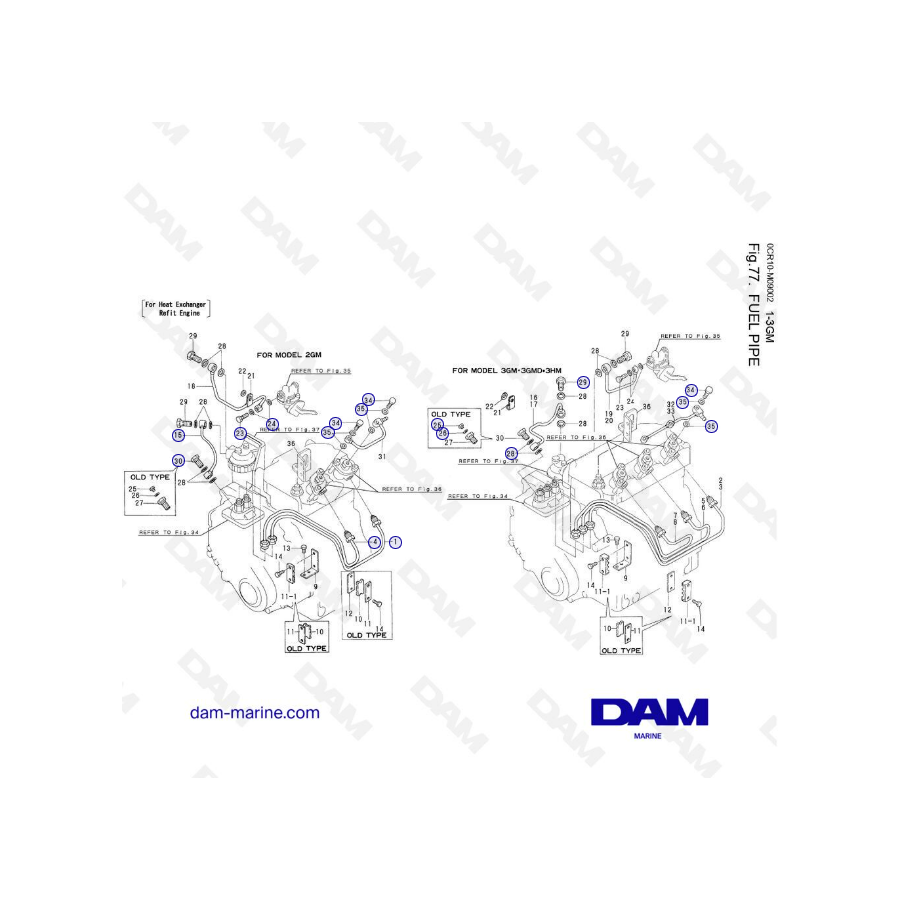 Yanmar 1GM, 2GM, 3GM - Tubería de combustible