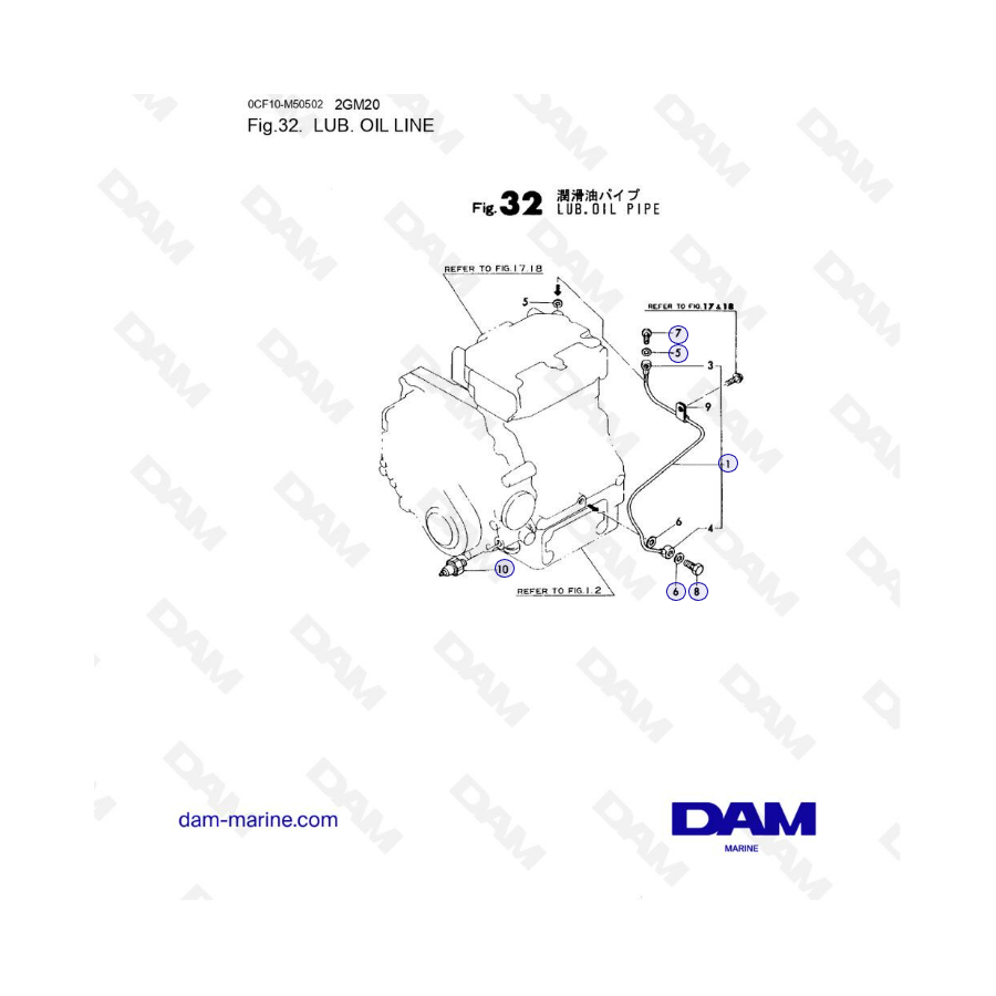 Yanmar 2GM20 - Línea de aceite lubricante