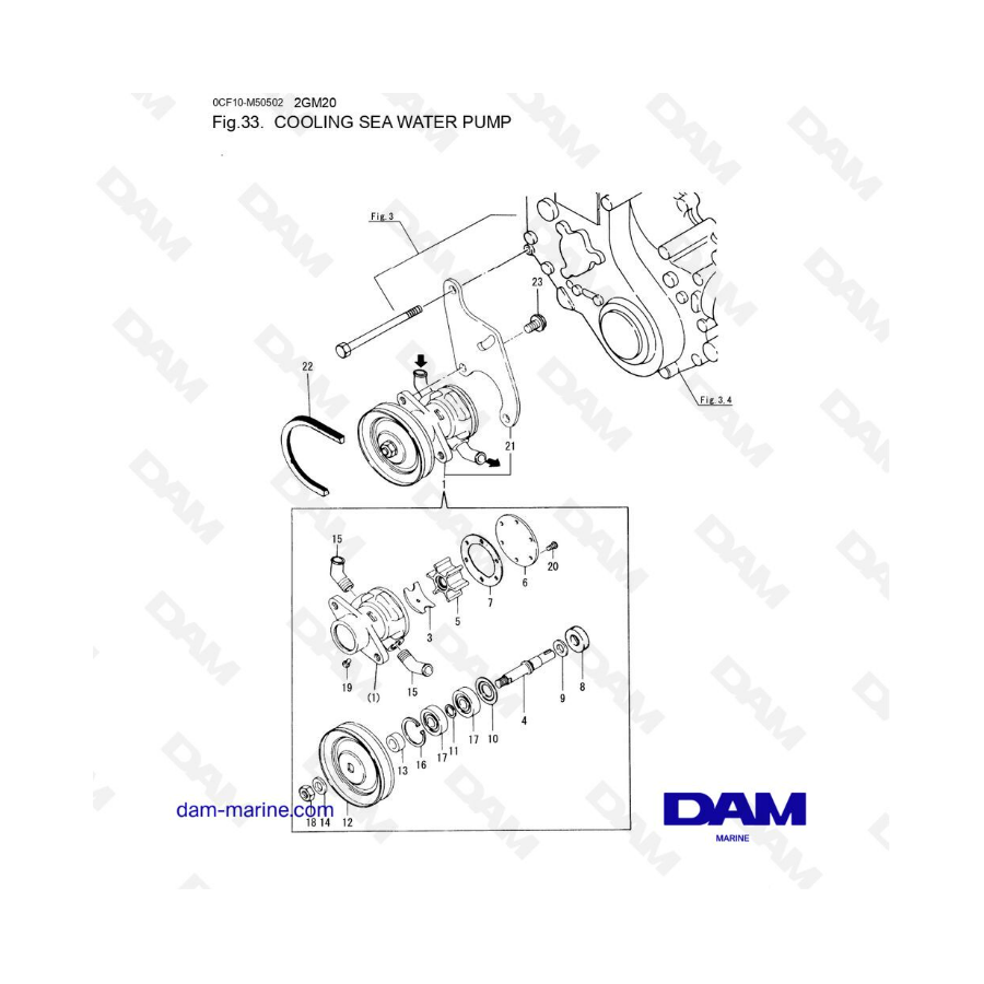 Yanmar 2GM20 - Bomba de refrigeración de agua de mar