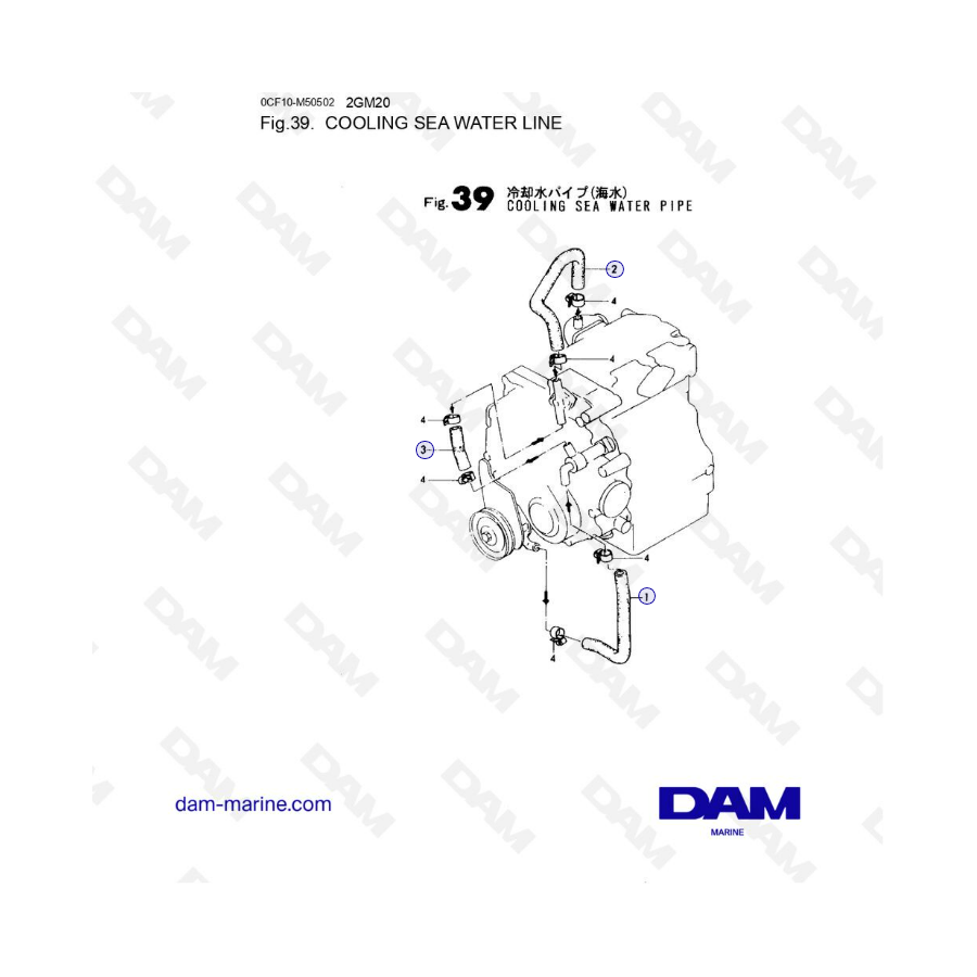 Yanmar 2GM20 - Cooling sea water line