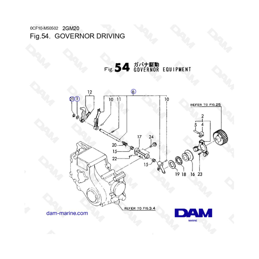 Yanmar 2GM20 - Conducción del gobernador