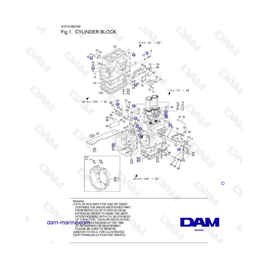 Yanmar 2QM - Bloque de cilindros