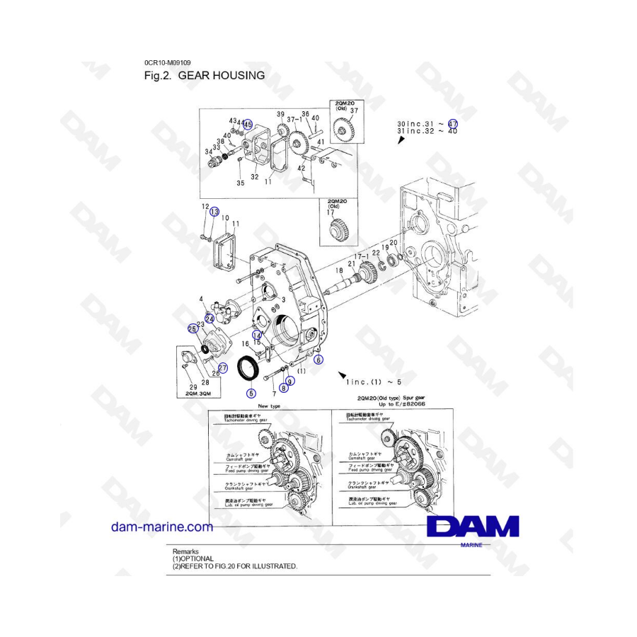 Yanmar 2QM - Caja de engranajes