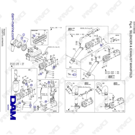 Yanmar 2QM - Silencer and Exhaust Manifold 