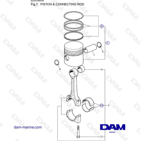 Yanmar 2QM - Piston and Connecting Rod