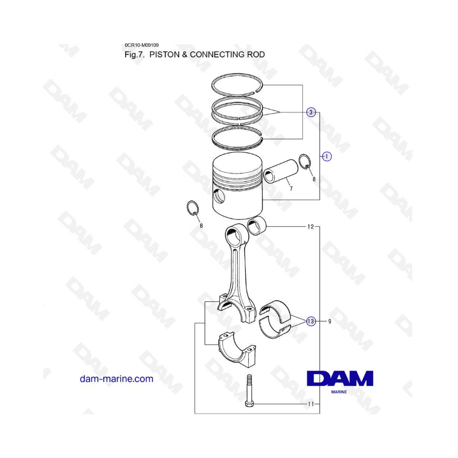 Yanmar 2QM - Piston and Connecting Rod