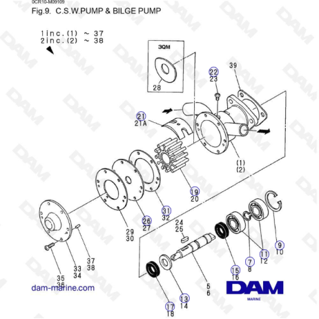 Yanmar 2QM - Bomba C.S.W y bomba de achique