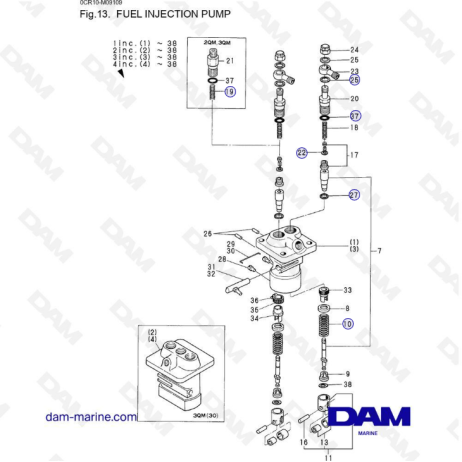 Yanmar 2QM - Bomba de inyección de combustible