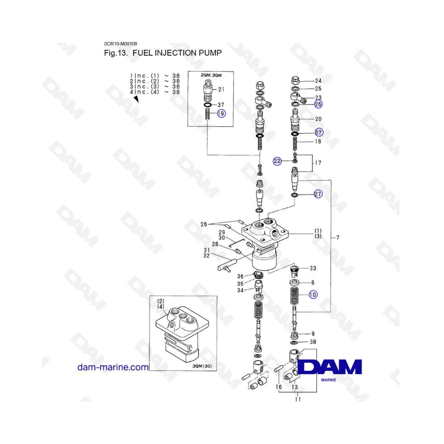 Yanmar 2QM - Bomba de inyección de combustible