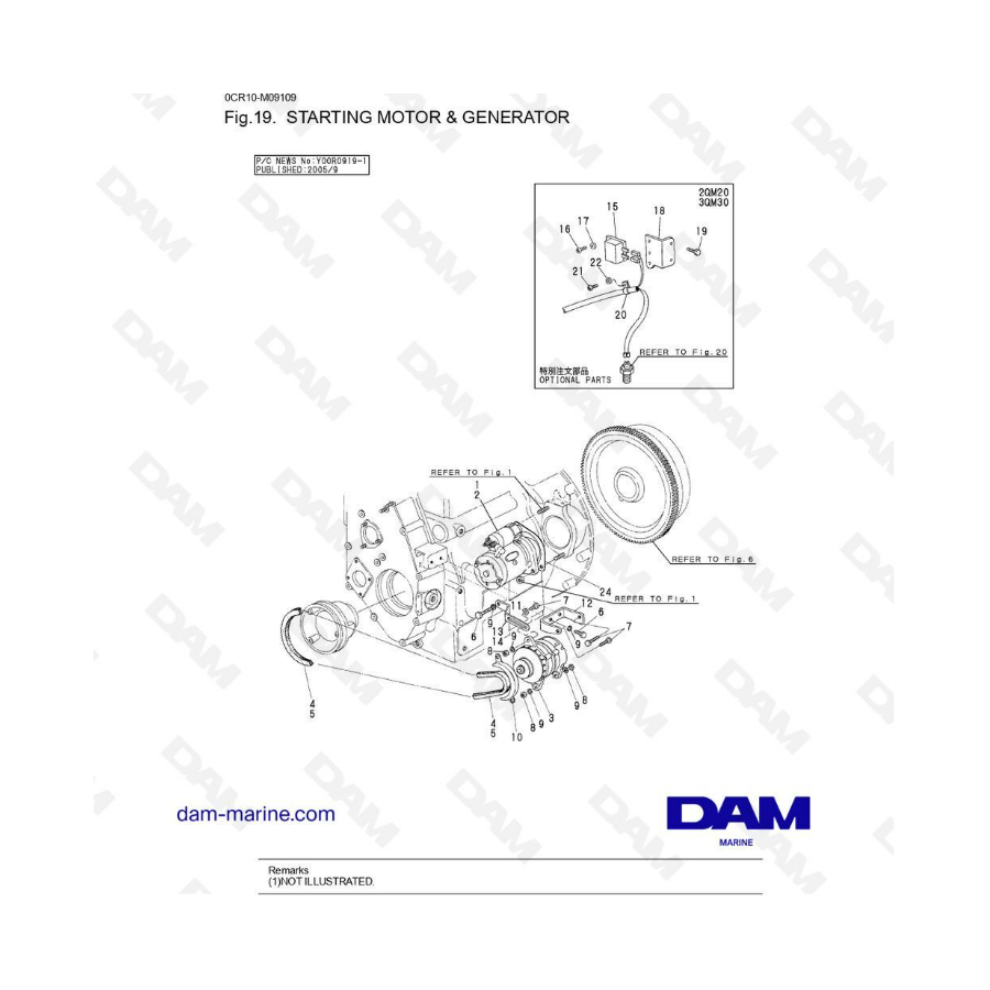 Yanmar 2QM - Motor de arranque y generador