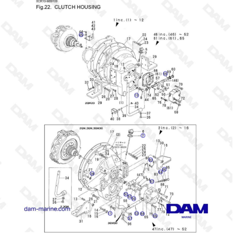 Yanmar 2QM - Caja de embrague