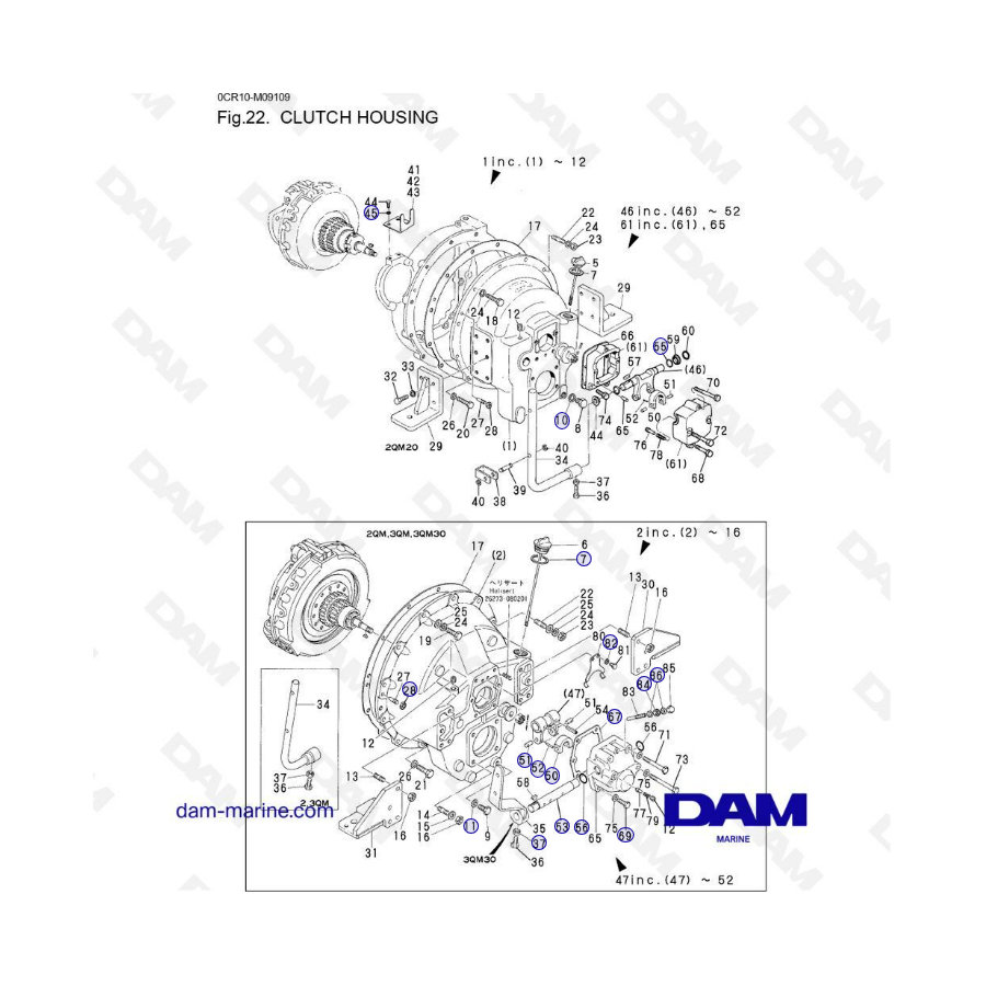 Yanmar 2QM - Caja de embrague