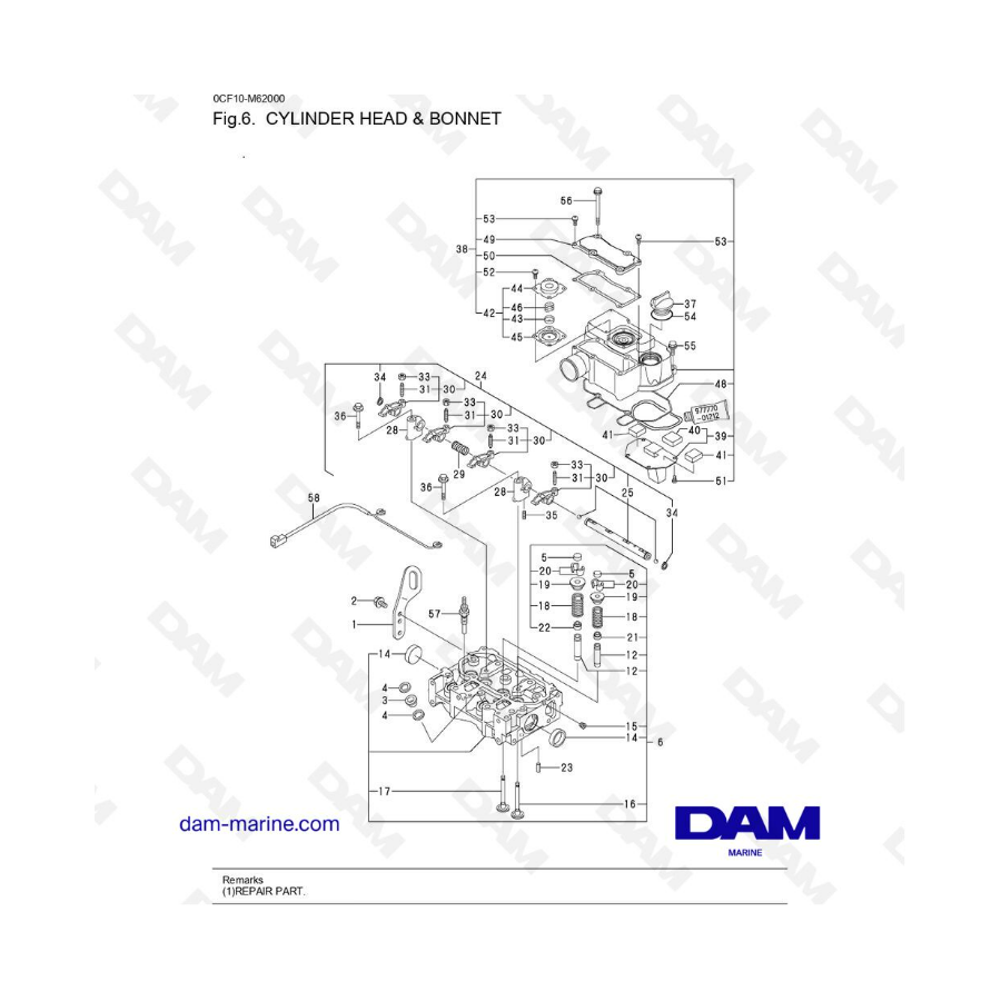 Yanmar 2YM15 - Cylinder head & bonnet