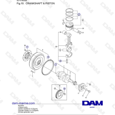 Yanmar 2YM15 - Cigüeñal y pistón