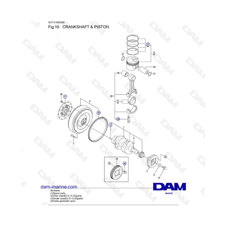 Yanmar 2YM15 - Cigüeñal y pistón