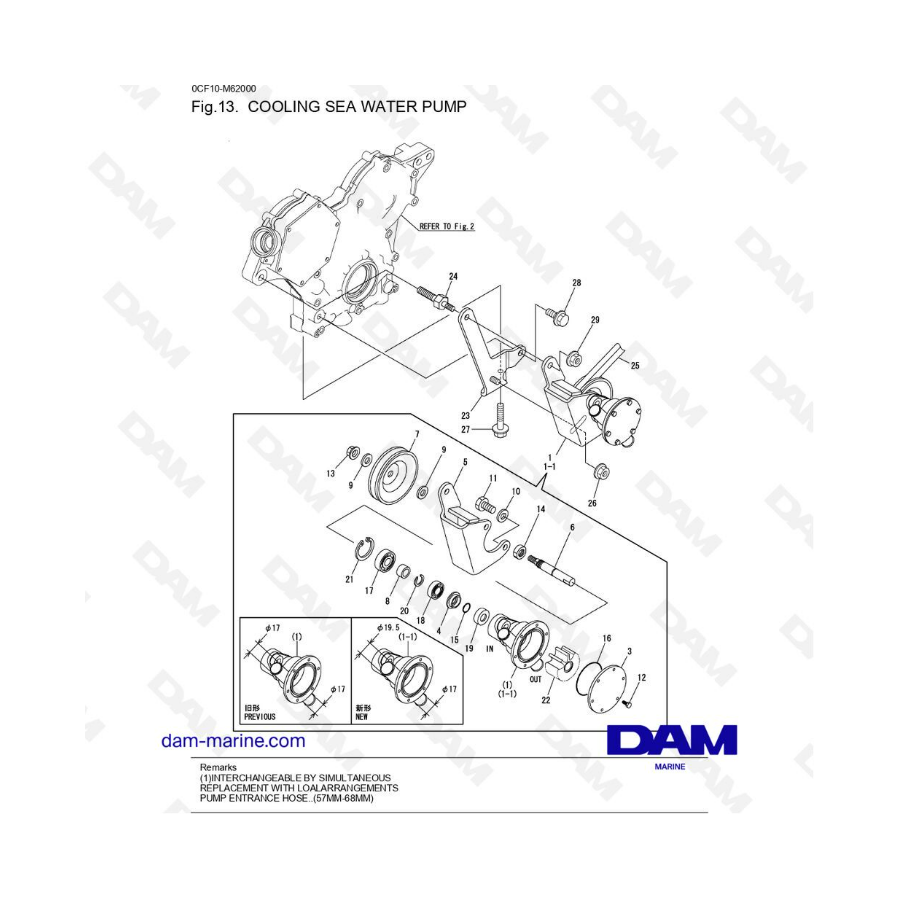 Yanmar 2YM15 - Bomba de refrigeración de agua de mar