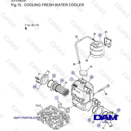 Yanmar 2YM15 - Refrigerador enfriador de agua dulce