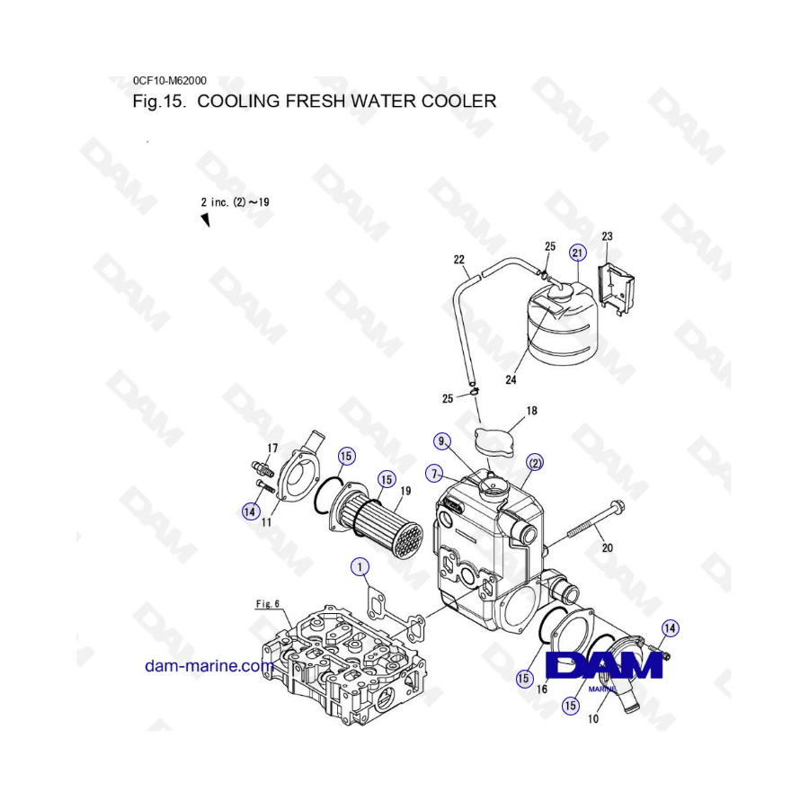 Yanmar 2YM15 - Cooling fresh water cooler