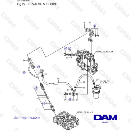 Yanmar 2YM15 - Válvula F.I y tubería F.I