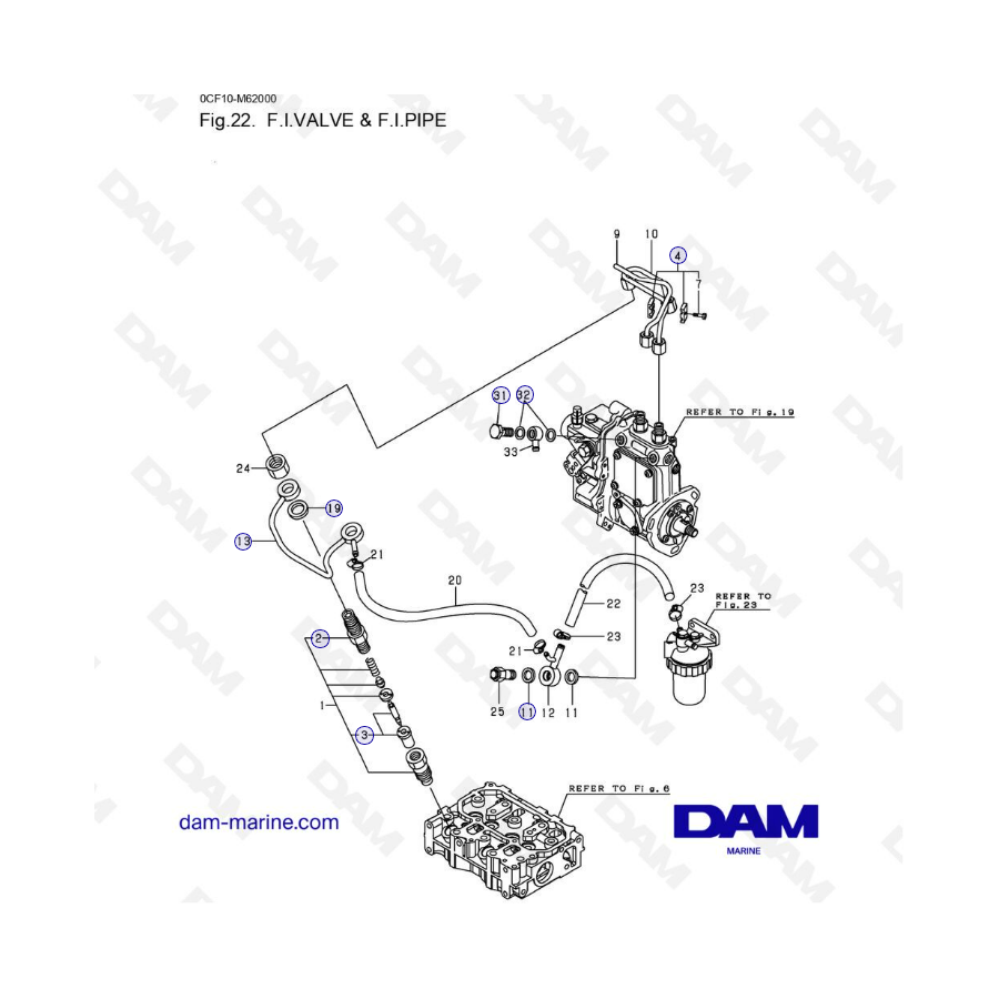 Yanmar 2YM15 - Válvula F.I y tubería F.I