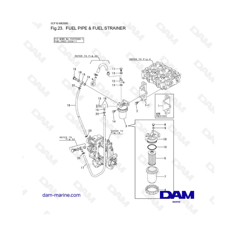 Yanmar 2YM15 - Fuel pipe & fuel stainer