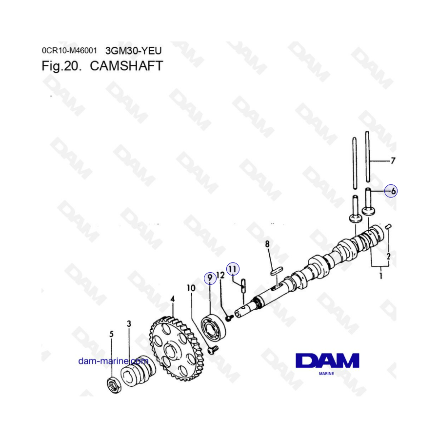 Yanmar 3GM30-YEU - ÁRBOL DE LEVAS