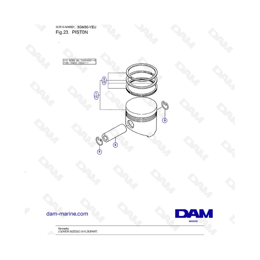 Yanmar 3GM30F-YEU - Pistón