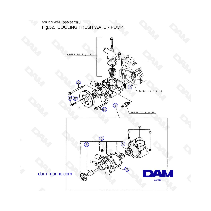 Yanmar 3GM30-YEU - BOMBA DE AGUA DULCE DE REFRIGERACIÓN