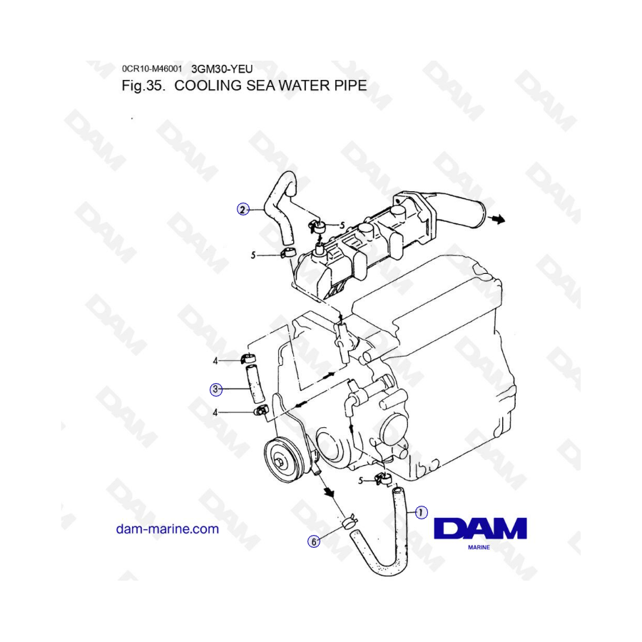 Yanmar 3GM30-YEU - TUBO DE AGUA DE MAR DE REFRIGERACIÓN