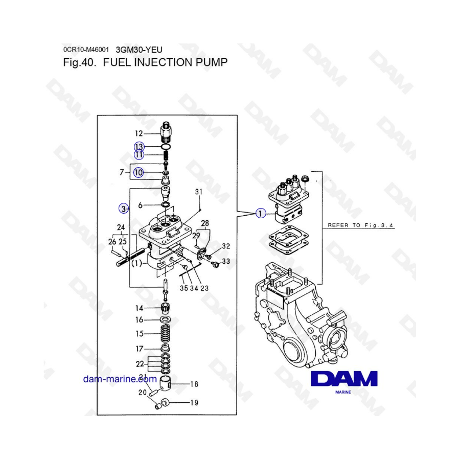 Yanmar 3GM30-YEU - BOMBA DE INYECCIÓN DE COMBUSTIBLE