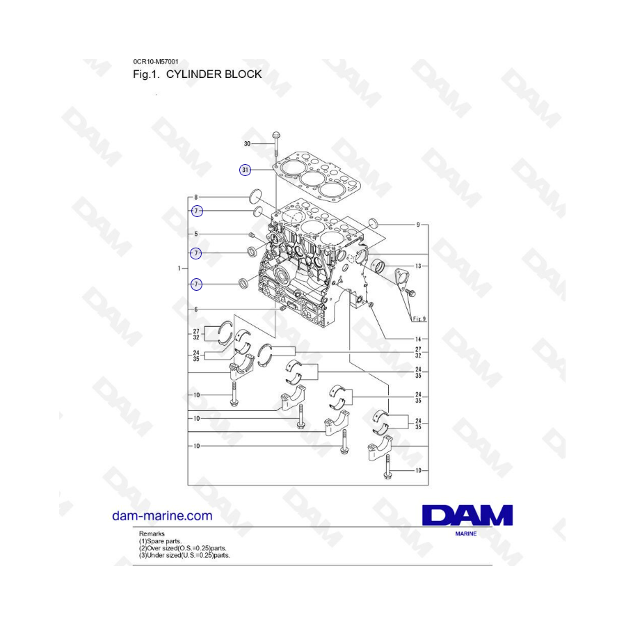 Yanmar 3YM20 - BLOQUE DE CILINDROS