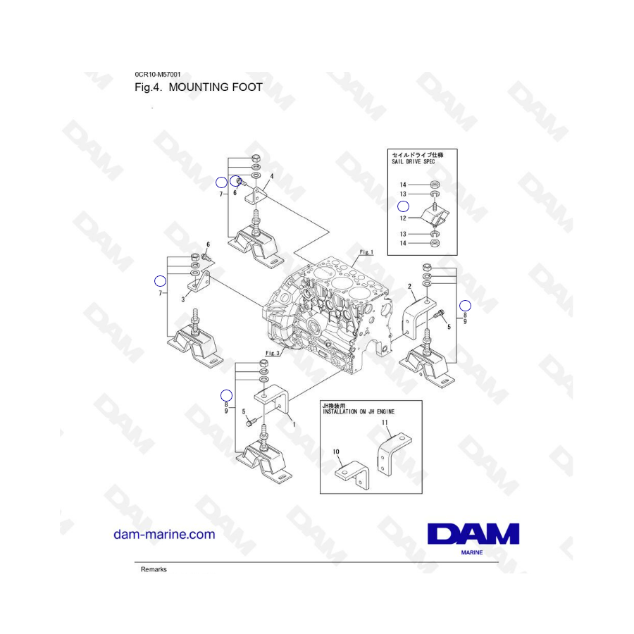 Yanmar 3YM20 - PIE DE MONTAJE