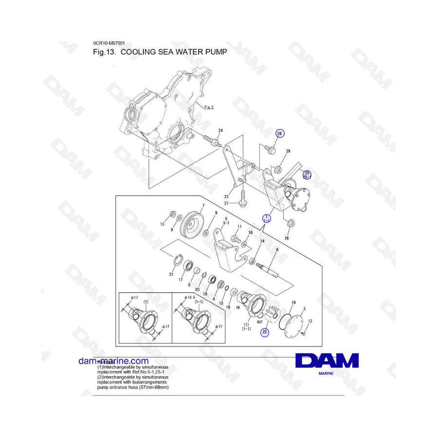 Yanmar 3YM20 - BOMBA DE AGUA DE MAR DE REFRIGERACIÓN