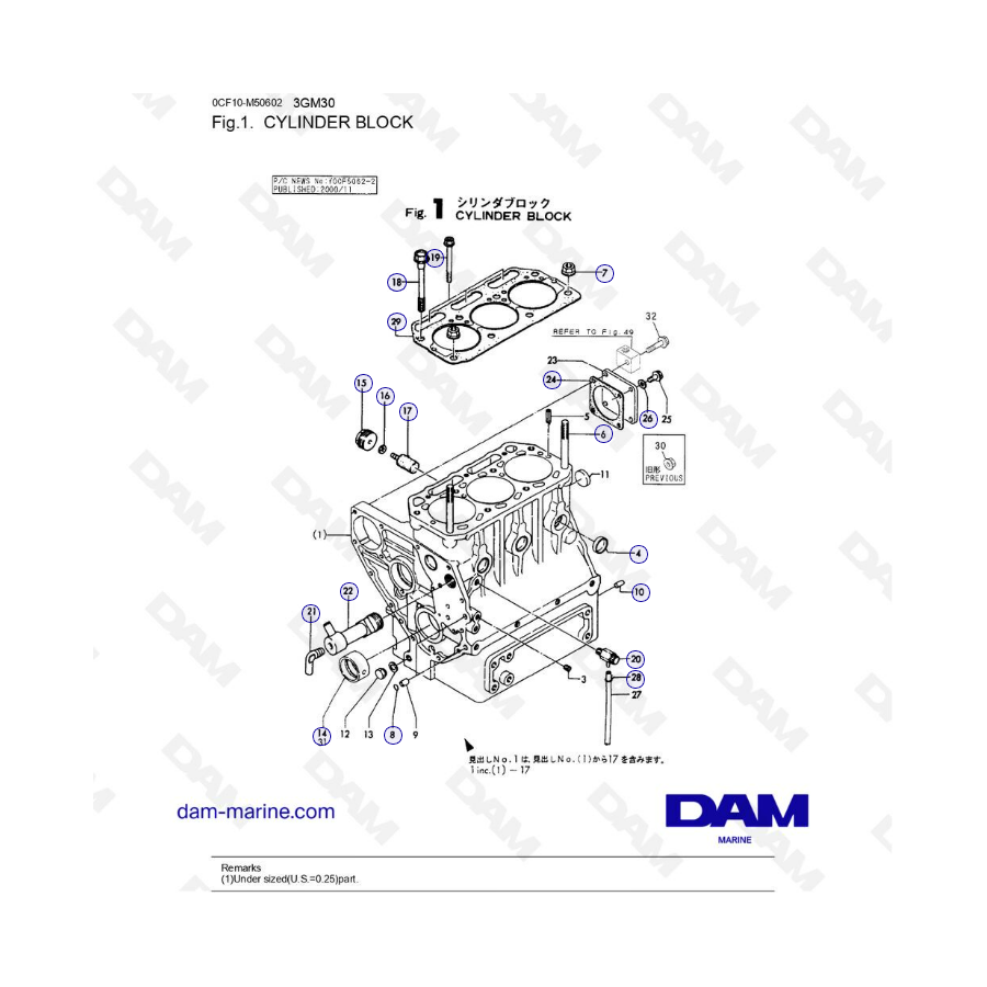 Yanmar 3GM30 - BLOQUE DE CILINDROS