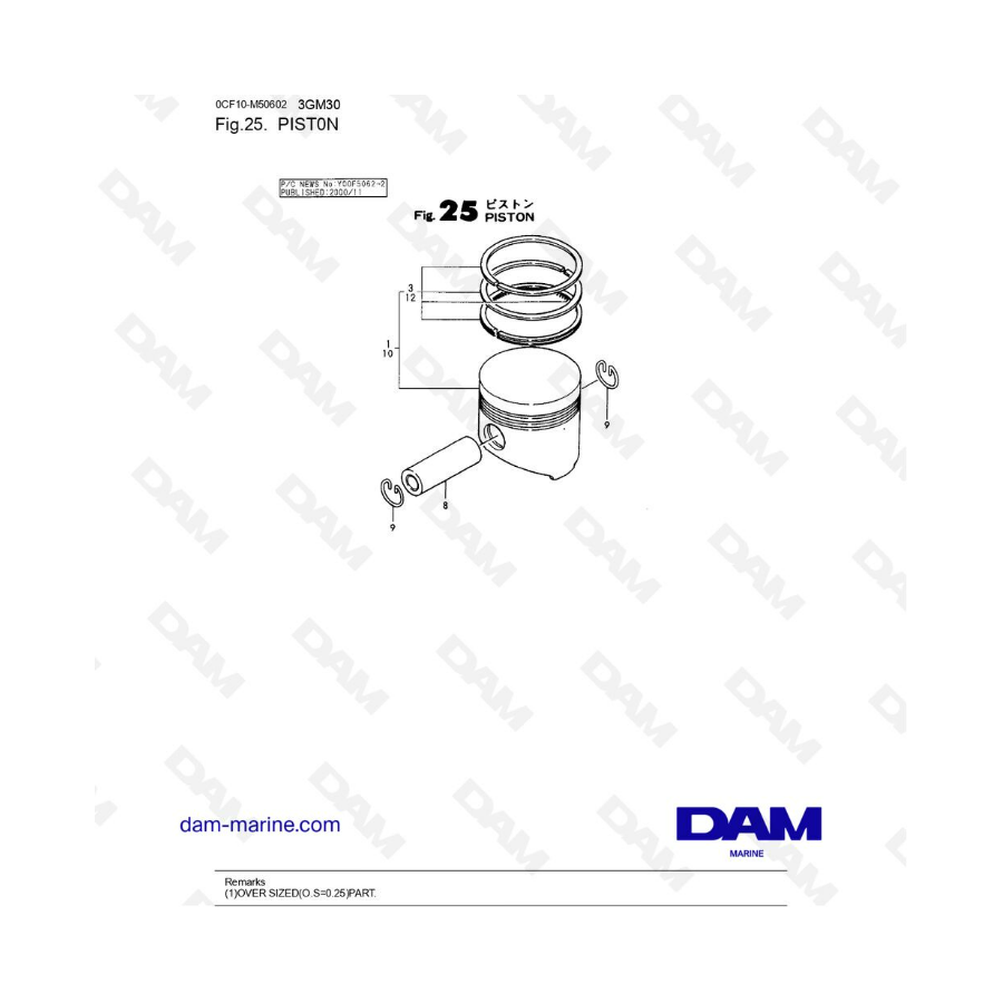 Yanmar 3GM30 - PISTON