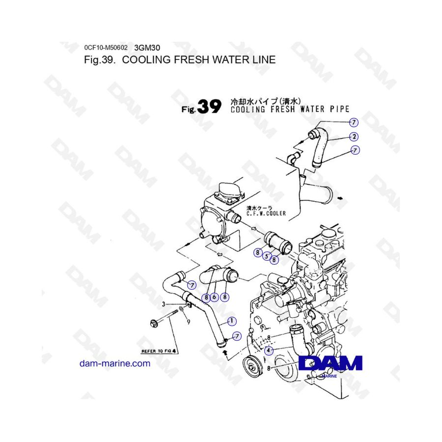 Yanmar 3GM30 - COOLING FRESH WATER LINE