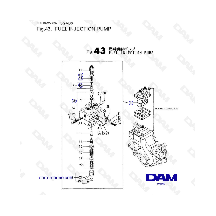 Yanmar 3GM30 - BOMBA DE INYECCIÓN DE COMBUSTIBLE