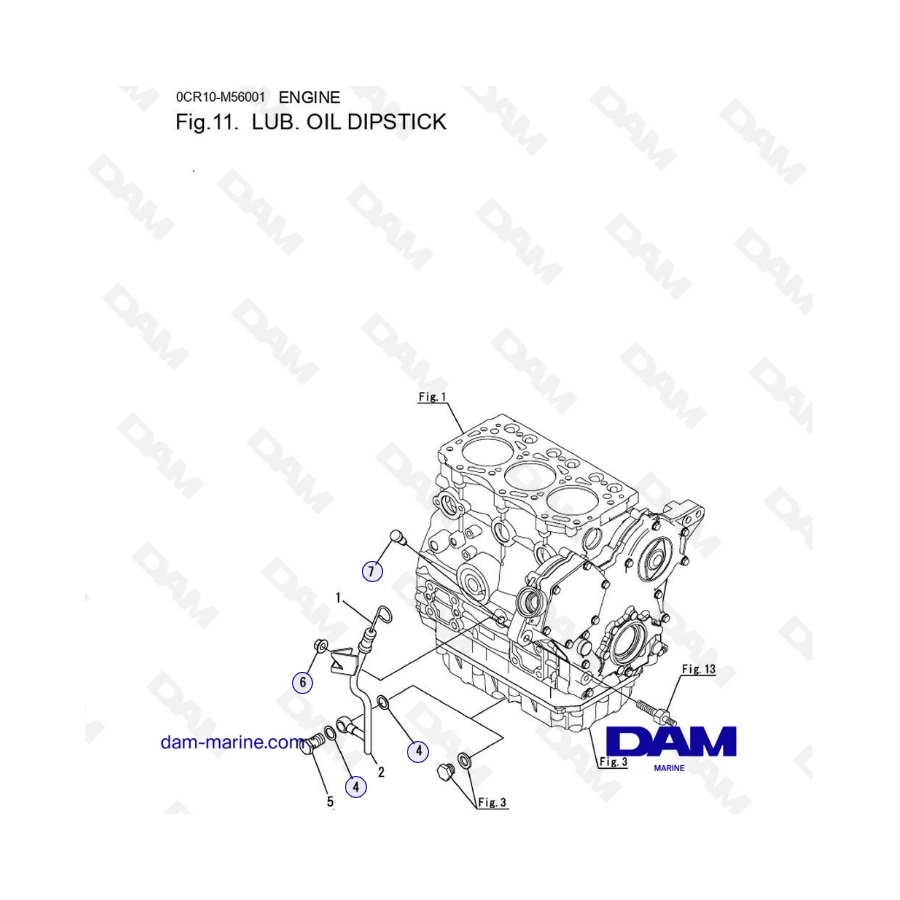 Yanmar 3YM30 - LUB. OIL DIPSTICK