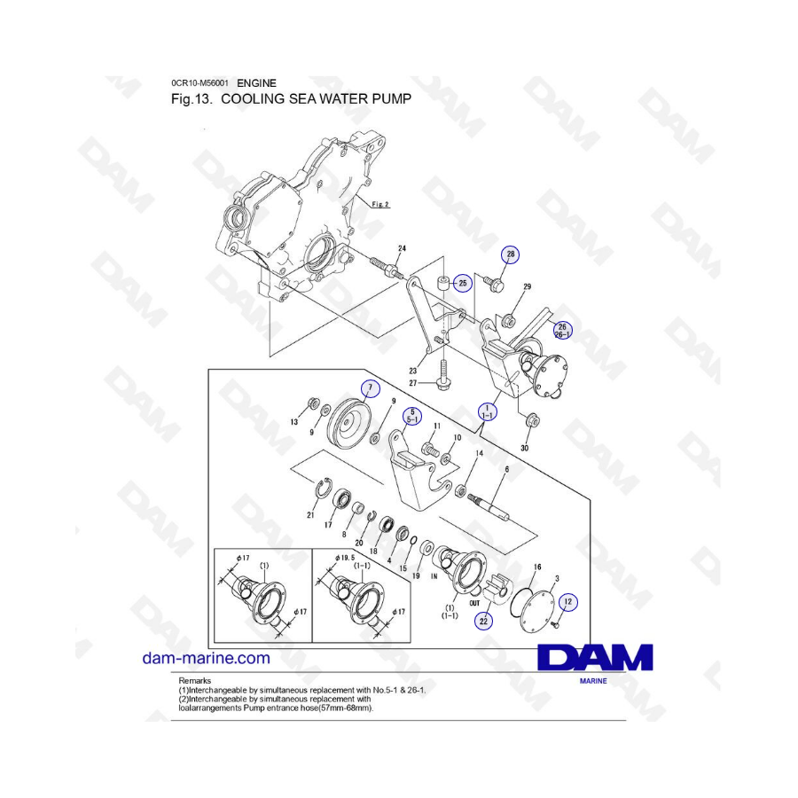 Yanmar 3YM30 - BOMBA DE AGUA DE MAR DE REFRIGERACIÓN