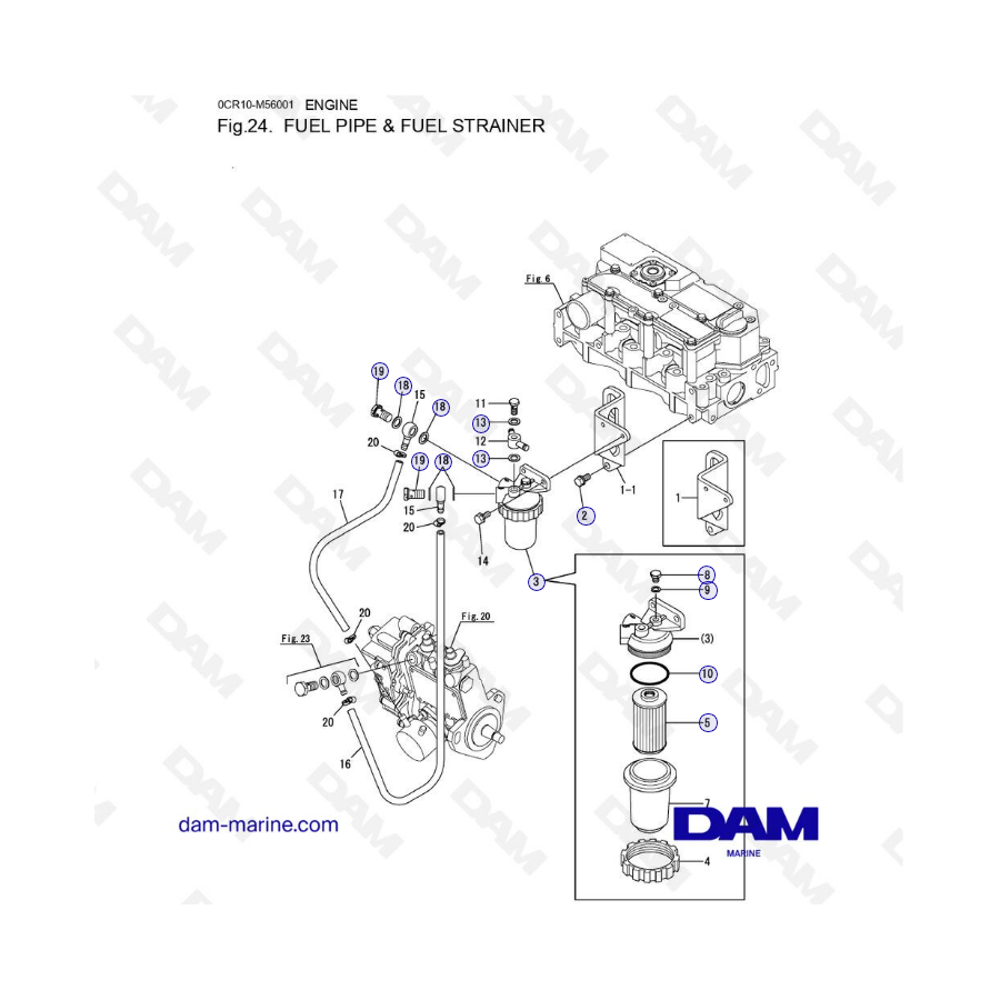 Yanmar 3YM30 - FUEL PIPE & FUEL STRAINER