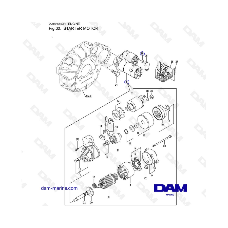 Yanmar 3YM30 - MOTOR DE ARRANQUE