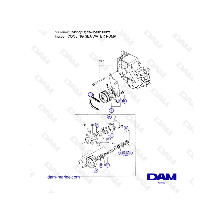 Yanmar 3HM35 - BOMBA DE AGUA DE MAR DE REFRIGERACIÓN